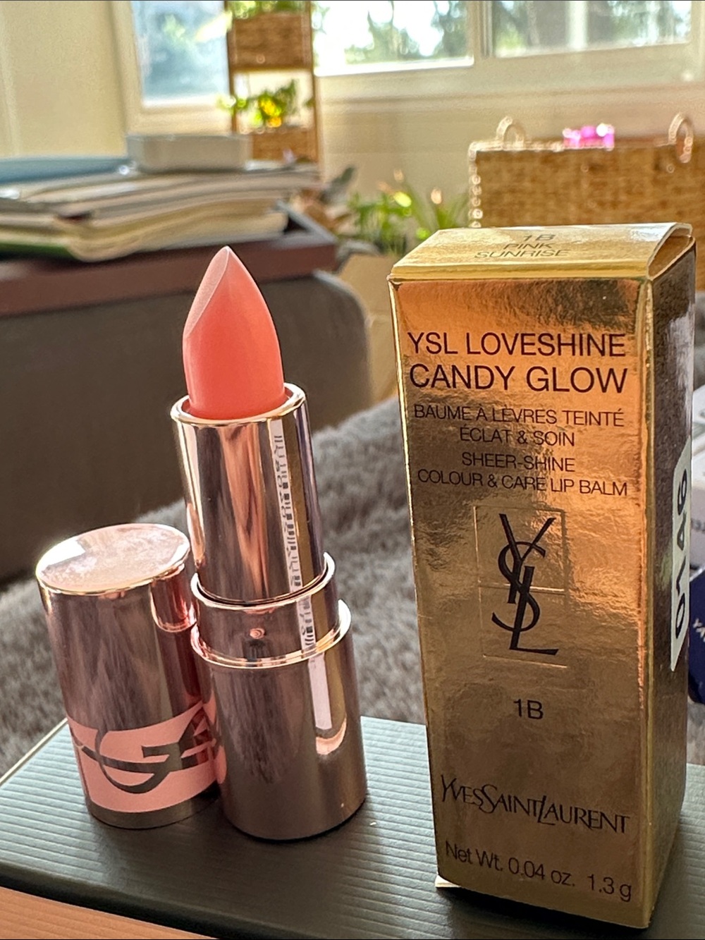 YSL Loveshine Candy Glow Lip Balm 1B Pink Sunrise Mini NIB